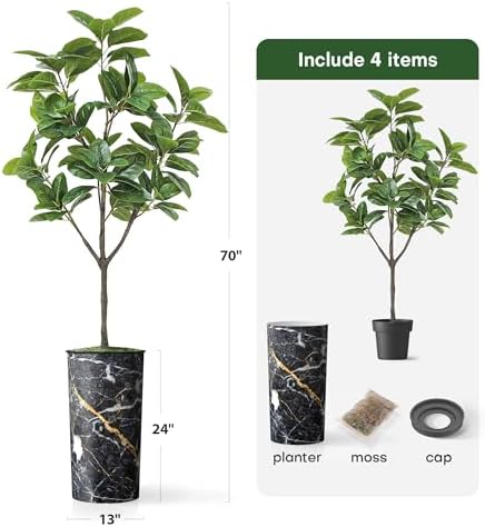 Artificial Tree in Modern Granite Effect Planter, Fake Magnolia Tree for Indoor and Outdoor Home Decoration - 70" Overall Tall (Plant Pot Plus Tree) - Image 5