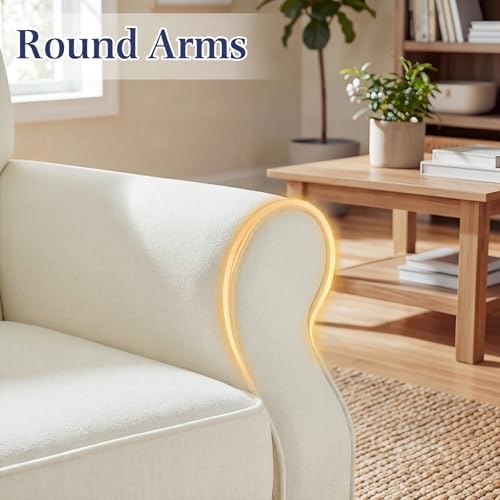 YOLENY Modern Accent Chair,High Back Armchair,Upholstered Fabric Button Single Sofa with Wooden Legs for Living Room,Bedroom,Club,Beige - Image 6