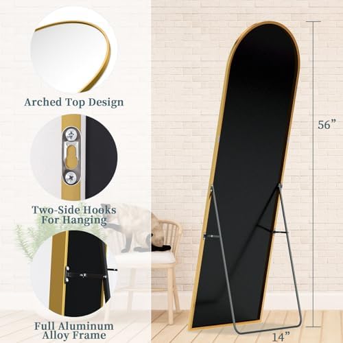 56"x14" Arched Full Length Mirror with Stand,Full Body Floor Mirror - Image 5