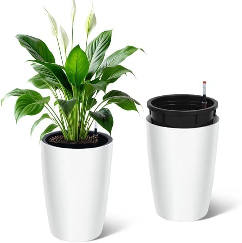 16" Tall Planter Set of 2, Self Watering Pots, Large Planter for Outdoor by STMHOM