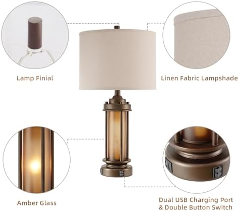 AIEAMPDO Set of 2 Farmhouse Table Lamps with 2 USB C+A Ports - Image 6