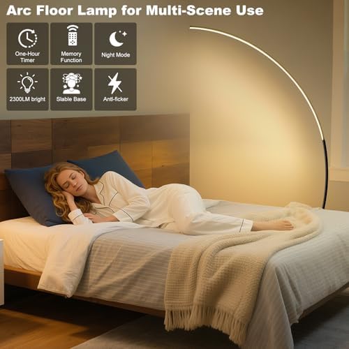 Arc Floor Lamps, 68.9" Tall Standing Modern LED Floor Lamps for Living Room, Dimmable Reading Corner Floor Lamp for Bedroom - Image 5