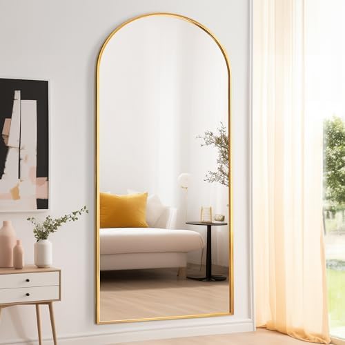 Floor Length Mirror, 76"x34" Arch Full Length Mirror Hanging or Leaning, Body Mirrors with Stand, Arched-Top Wall Mounted Mirrors with Aluminum Frame for Bedroom (Gold) - Image 3