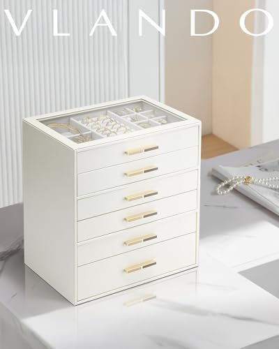 VLANDO Jewelry Box Organizer, 6-Layer Storage Drawers, Glass Window, Modern - Image 6