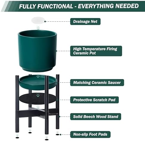 D'vine Dev Ceramic Pot with Ebony Wood Stand, Teal, 8 in, 55-B-M-4 - Image 5