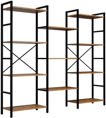 GRUSIGN Triple 4 Tier Book Shelf, Modern Bookcase Shelf, Freestanding Large Display Shelves for Living Room/Office/Garage, Stable Large Bookshelf with Storage for Books/LEGO/Plants, Rustic Brown by GRUSIGN