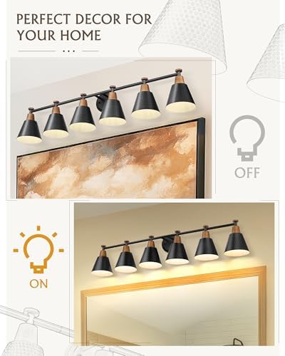 FEMILA Black 6 Light Bathroom Vanity Light, Vintage Bathroom Light Fixtures Over Mirror, E26 Base, 4FG59B-6W BK - Image 6