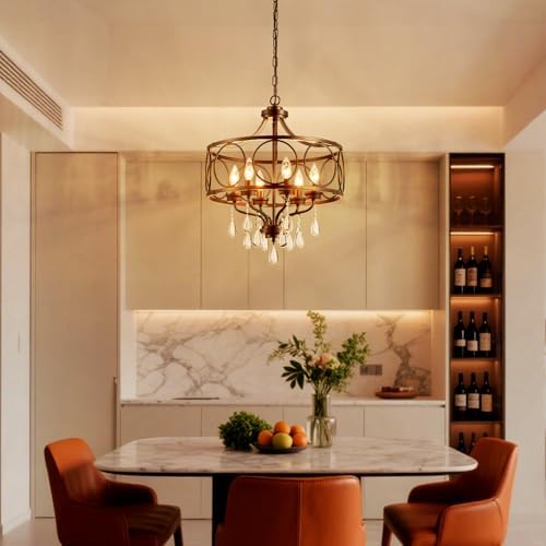 Modern Black Chandelier 17.7" Metal Crystal Pendant Lighting Fixture Hanging 6-Light for Dining Room Bedroom Living Room Kitchen Entryway - Image 2