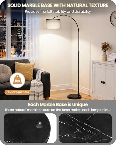 75" Dimmable Gray Arc Floor Lamp with Marble Base and Adjustable Height - Image 2