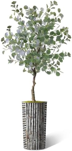 Artificial Tree in Black and Brown Striped Planter, Fake Eucalyptus Silk Tree for Indoor and Outdoor Home Decoration - 66" Overall Tall (Plant Pot Plus Tree) - Image 2