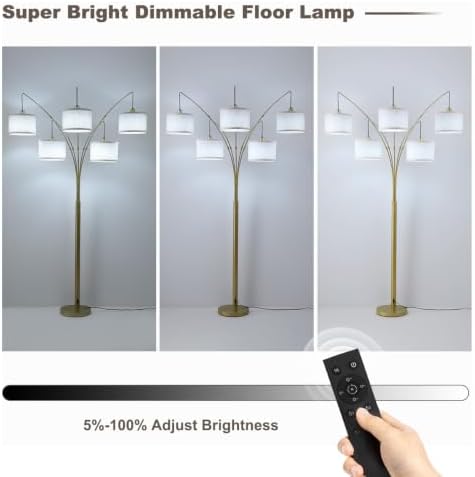 Gold Floor Lamps for Living Room, 4000LM Super Bright Arc Floor Lamp with Remote Control, Large Tall Floor Lamps with Stepless Dimmable, 80" Mid Century Tree Floor Lamp for Bedroom, Office - Image 6