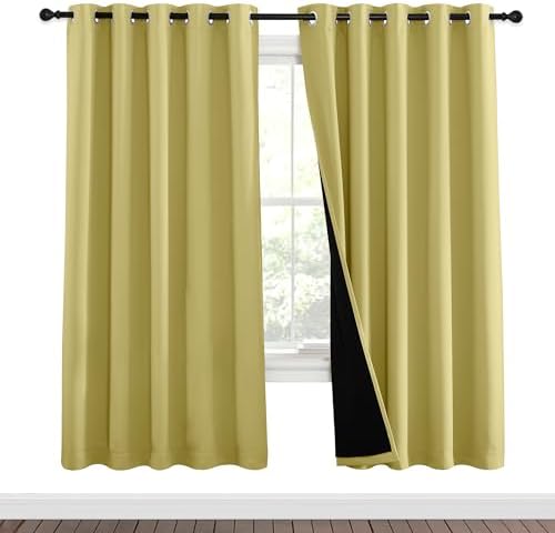 NICETOWN Paler Yellow Full Shade Curtain Panels, Pair of Energy Smart & Noise Blocking Out Blackout Drapes for Dining Room Window, Thermal Insulated Guest Room Lined Window Dressing(62 x 72 inch) by NICETOWN