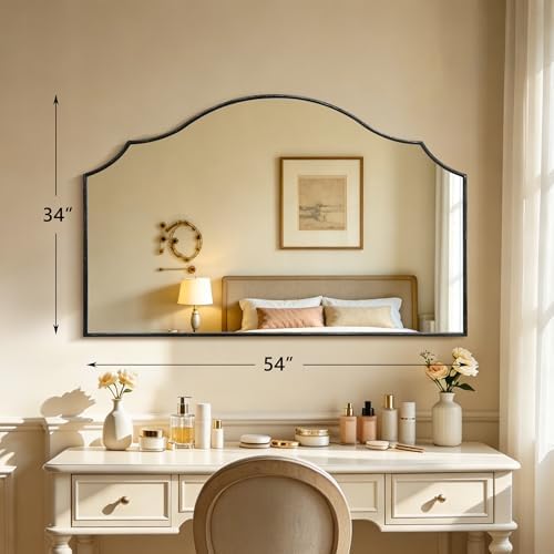 Besdomus Black Scalloped Wall Mirror: 54"x34" Oversized Wood Arched Mirror - Image 4