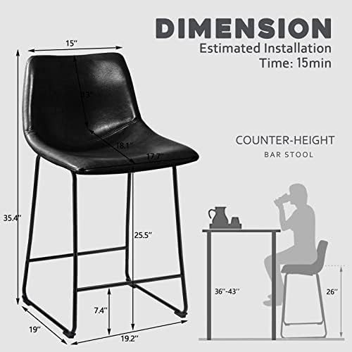 Waleaf 26 Inch Counter Height Bar Stools Set of 2, Faux Leather Bar Chairs - Image 2