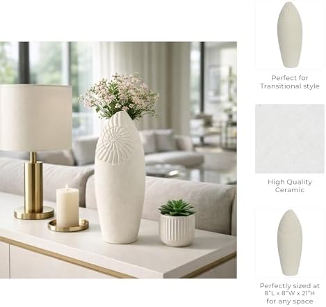 Tapered Ceramic Vase for Room, Bathroom and Office - Interior Accent for Home, Kitchen and Living Room - Decorative Styling for Home and Kitchen, Flower Pots and Bedroom Decor - 21", Ivory & Tan - Image 5