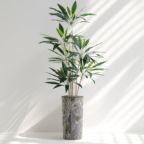 Artificial Tree in Modern Planter, Fake Dracaena Tree Silk Tree for Indoor and Outdoor Home Decoration - 66" Overall Tall (Plant Pot Plus Tree) - Image 2