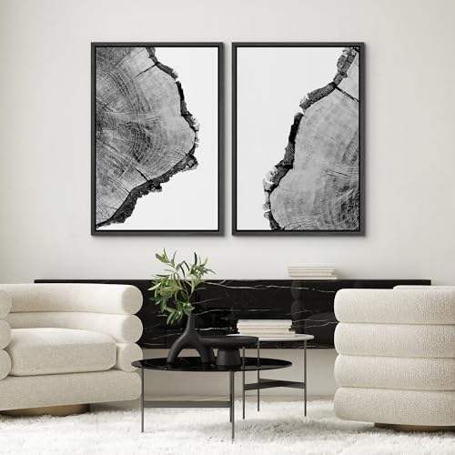 SIGNWIN Framed Wall Art Print Set Black & White Close Up Tree Ring Details Nature Wilderness Photography Modern Art Multicolor for Living Room, Bedroom, Office - 24"" x36 x2 Black - Image 2