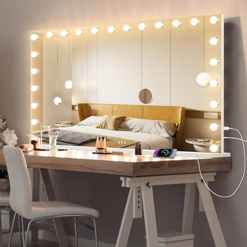 Ratsamee Hollywood Vanity Mirror with Lights, 24 Dimmable Bulbs, 3 Color Lights,Make Up Lighted Mirror, Aluminum Metal Frame, USB Charging Port（48" x 30"） by RATSAMEE