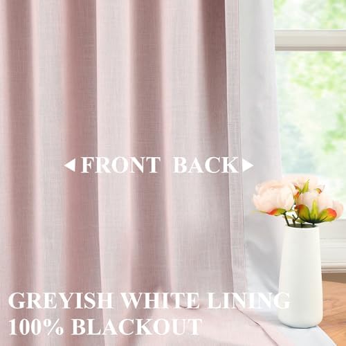Vision Home Soft Pink Pinch Pleated Full Blackout Curtains Linen Blended Room Darkening Window Panels 84 inch for Living Room Bedroom Thermal Insulated Pinch Pleat Drapes with Hooks 60" Wx84 Lx1 - Image 3