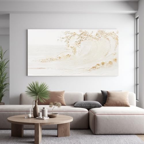 Canvas Wall Art Decor White Wall Art Silent Waves With Gold Canvas Art Wall Decor Wall Art Painting Decorations Artwork Wall Art Prints For Room Living Room Bedroom Office Decor 20x40 Inch - Image 4