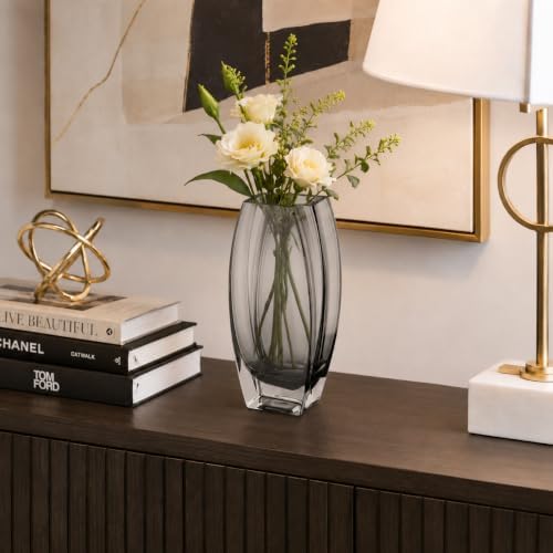 Glass - Vase - Gray - Smoky Black - Grey - 10.25" Height - Heavy Durable - Made in Europe - by Barski - Image 4