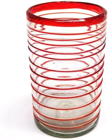 Ruby Red Spiral 14 oz Drinking Glasses (set of 6), Recycled Glass, Lead-free, Toxin-Free (Drinking) by MexHandcraft