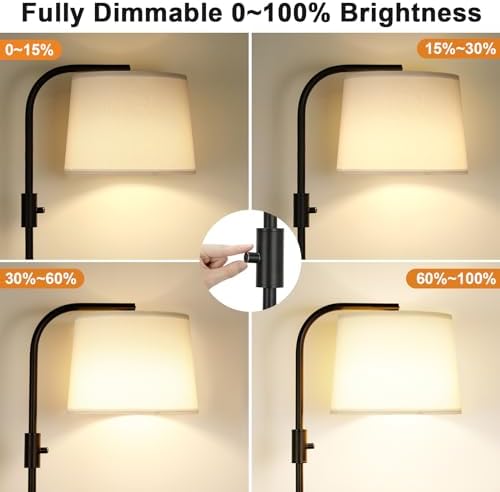 Ambimall Fully Dimmable Floor Lamp with 9W LED Bulb, Standing Lamp for Living Room with Adjustable Head, Modern Tall Light with Rotary Switch for Office, Black and White - Image 3