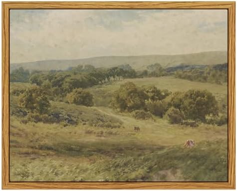 InSimSea Framed Canvas Wall Art, Vintage Landscape Art for Living Room Hallway Shelf, 10x8in,Hills Pasture Watercolor Painting, Rustic Farmhouse Cozy Cottage Mid Century Small Nature Decor by InSimSeaArt