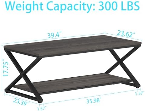 HSH 39" Rectangle Coffee Table with Storage for Living Room, Dark Gray - Image 2