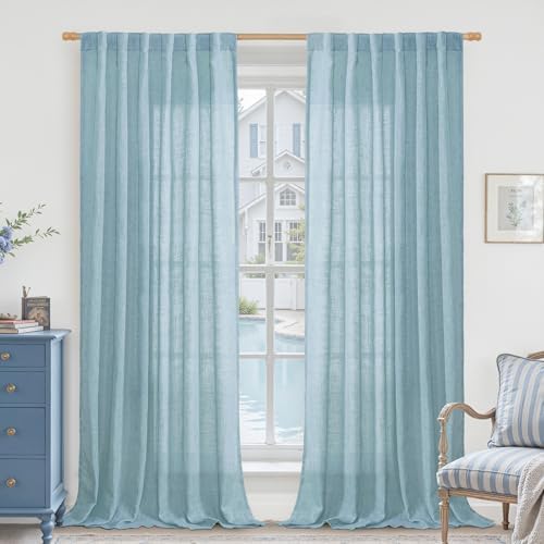 LAMIT Semi Sheer Linen Curtains for Living Room 84 inch Length 2 Panels by LAMIT