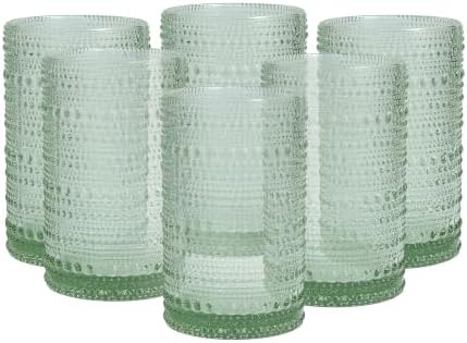 FORTESSA Jupiter Beaded Hobnail Glass Vintage Themed Drinkware Set, 13 Ounce Iced Beverage Glasses (Set of 6), Dishwasher-Safe, Sage Green by Unknown