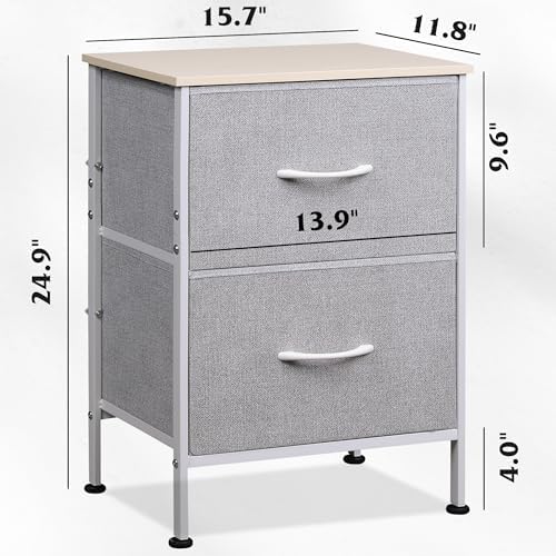 WLIVE Nightstand, Nightstand with 2 Drawers, Bedside Furniture, Night Stand, Small Dresser for Bedroom, College Dorm, End Table with Fabric Bins, Dormitory, Light Grey - Image 3