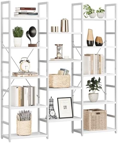 NUMENN Triple Column 5 Tier Bookshelf with 14 Adjustable Shelves, White by NUMENN