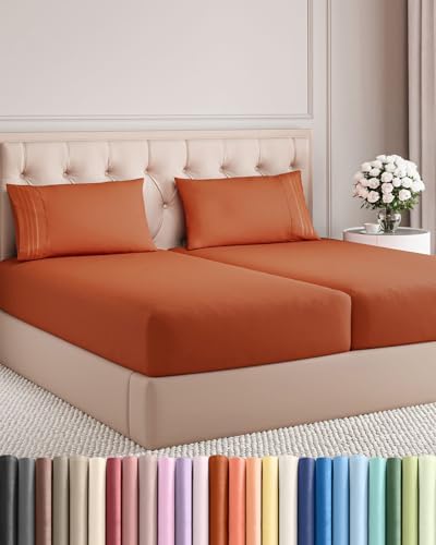 Split King Size 5 Piece Sheet Set - Comfy Breathable & Cooling - Terracotta by CGKUnlimited