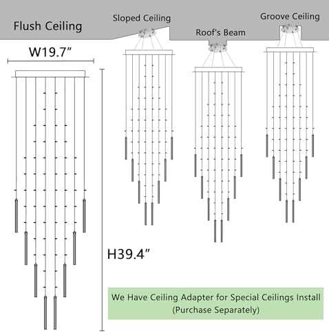 HAIXIANG W20 x H40 Crystal Glam Chandelier Long Light Chandeliers with Dimmable Light Bulbs High Ceiling Light Fixtures for Foyer Entryway Living Room Stair Silver - Image 2