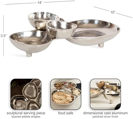Kate and Laurel Cluso Modern Metal Tabletop Footed Cluster Tray, 14 x 10, Shiny Silver, Sculptural Cast Aluminum Food-Safe Tray for Kitchen or Entryway Decor - Image 2
