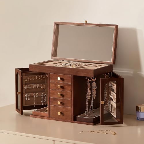 Black Walnut Wooden Jewelry Box for Women, 6 Layer by Homruilink