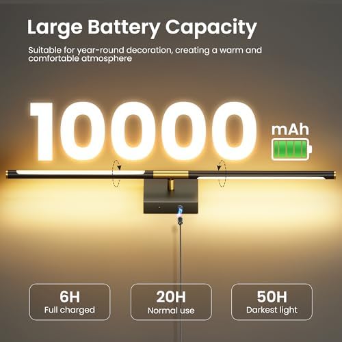 10000mAh Rechargeable Wall Lights, Black Gold, 29 Inch, 3CCT, 2 Pack - Image 2