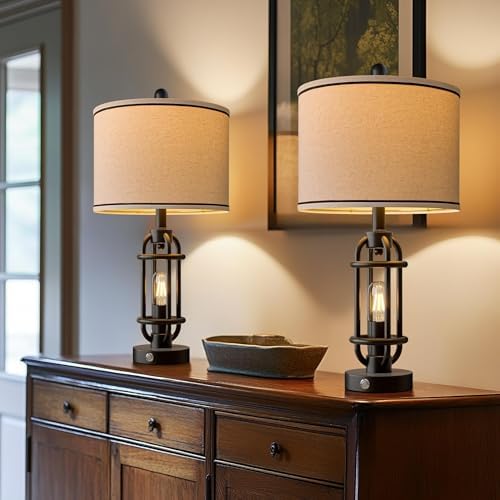G-SAFAVA 24'' Table Lamps for Living Room Bedroom Set of 2 Industrial Touch Lamp with USB A+C Ports, Night Light Farmhouse Vintage Nightstand Bedside Lamps for Night Stands Metal Black, Bulbs Included - Image 2