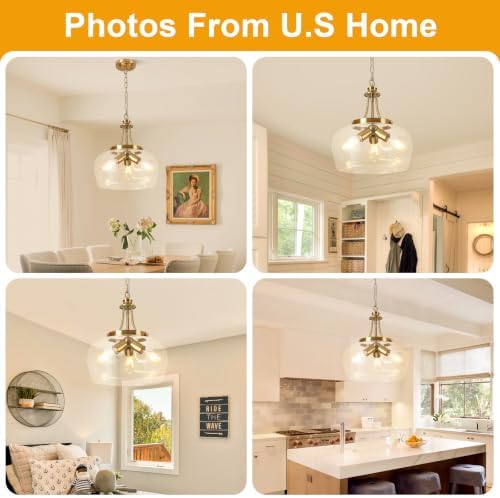 Modern Pendant Lights Kitchen Island, 3-Light Brushed Gold Pendant Light Fixtures with 14.2" Clear Glass Shade, Industrial Hanging Pendant Lights Fixture for Kitchen Island Dining Room Entryway Foyer - Image 3