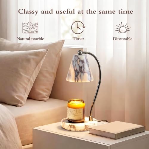 SAMAH Marble Lamp, Candle Warmer Lamp with Timer Dimmer, Electric Wax Melt Warmer for Jar Candles with 2 Bulbs, Luxury Stone Housewarming Gifts, Home Decor Birthday Gifts for Women (Calacatta Viola) - Image 2