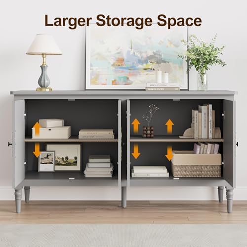 RoyalCraft 118" Buffet Cabinet with Storage, Vintage Sideboard with Adjustable Shelves, Mid Century Modern Painted Credenza Coffee Bar for Kitchen, Dining Room, Entryway, Living Room, Dove Gray - Image 4