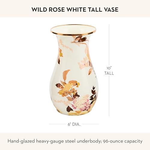 MACKENZIE-CHILDS Enamel Tall Vase, Wild Rose White - Image 4