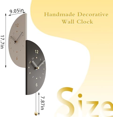 Semicircular Double Sided Corner Wall Clock with Pendulum, Silent Quartz Movement Battery Operated Vintage Boho Farmhouse Decorative Clock for Living Room Bedroom Kitchen Office Gym, Black & White - Image 2