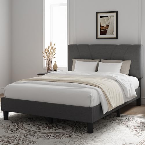 Novilla Full Bed Frame Upholstered Platform Full Size Bed Frame with Adjustable Headboard, Strong Weight Capacity, No Box Spring Needed, Easy Assembly, Grey - Image 3