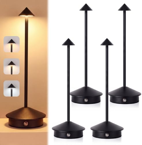 4 Pack Cordless Table Lamp, 3 Color Stepless Dimmable, Black by Unknown