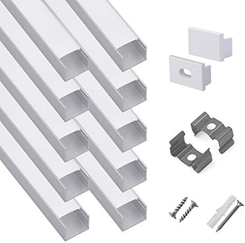 hunhun 10-Pack 6.6ft/ 2Meter Plus-Size U Shape LED Aluminum Channel System with Milky Cover, End Caps and Mounting Clips, Aluminum Profile for LED Strip Light, Special for Philips Hue Strip by hunhun