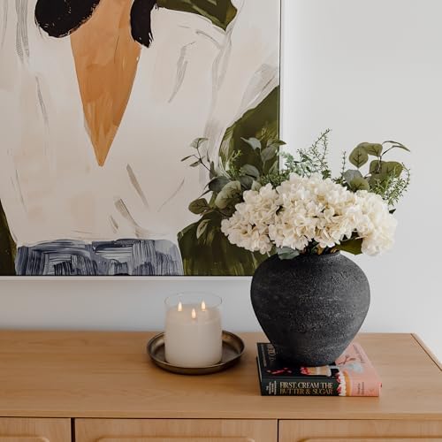 SilkSerenade Large Black Round Vase for Flowers & Table Centerpieces - 11 Inch Rustic Textured Earthy Stone Look, Matte Big Vessel Decorative Arina Modern Farmhouse Wabi Sabi Decor Living Dining Room - Image 2