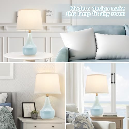 GyroVu 18" Table Lamp Set of 2, Ceramic Lamp Classic Beside Lamps Nightstand Lamp Modern Cute Lamp for Living Room, Bedroom & Office Rocker Switch Sky Blue-LED Bulbs Included - Image 5