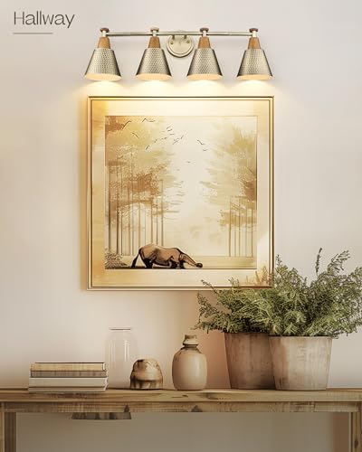 FEMILA Vanity Lights, 4-Lights Bathroom Light Fixtures Over Mirror, Antique Brass Wall Sconces Lamp with Hammered Metal Shade Finish, 4FG59B-4W BG - Image 5